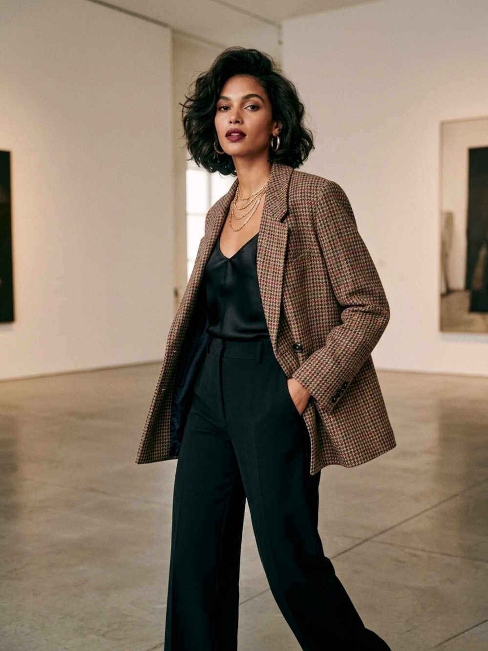 Sezane Christie Double Breasted Wool Houndstooth Blazer 48 | XL